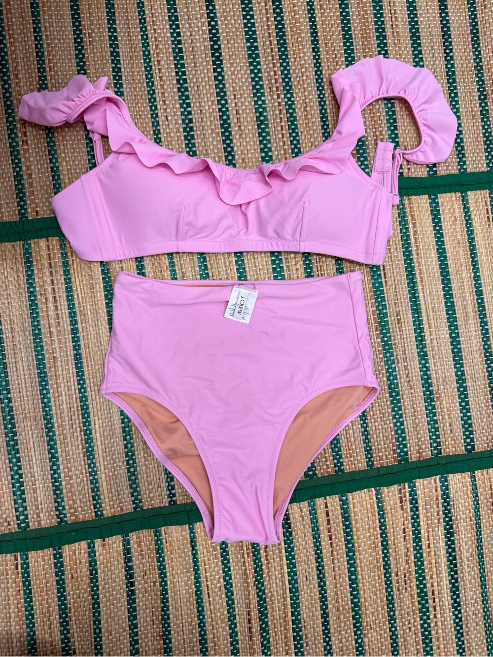 J. Crew Pink Ruffle Two-Piece High-Waist Swim Set NEW